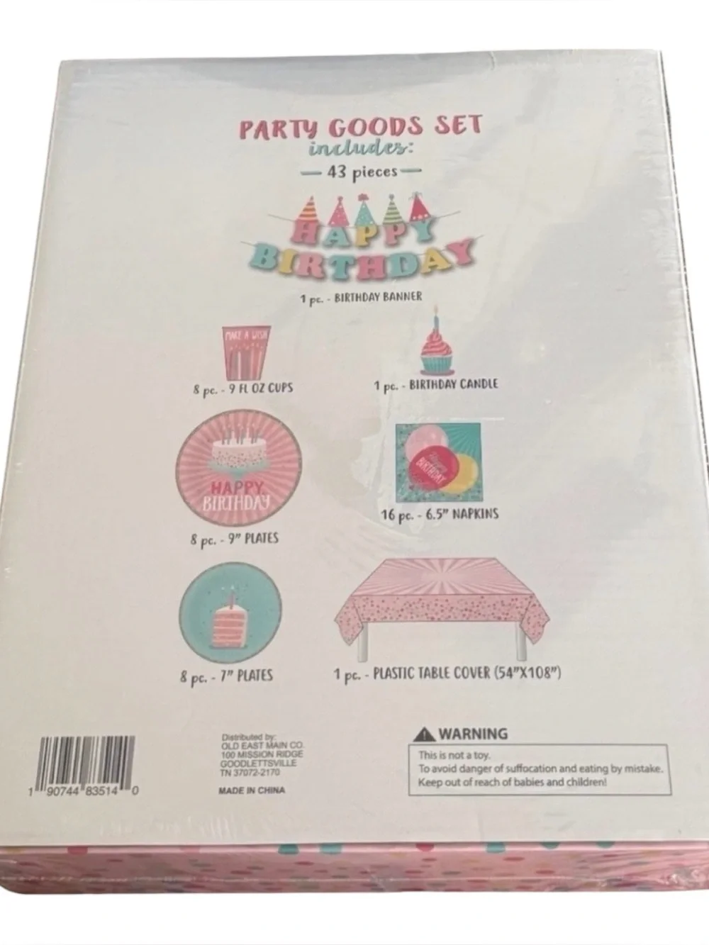 Happy Birthday Party in a Box 43 Piece Pink Cake Tableware Decoration Set NWT